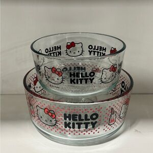 Pyrex Hello Kitty 7 & 4 Cup Glass Storage Bowls 7201 7203 NOS